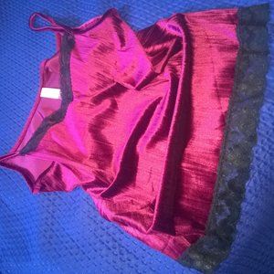 Burgundy Velvet Tank with Black Lace Trim